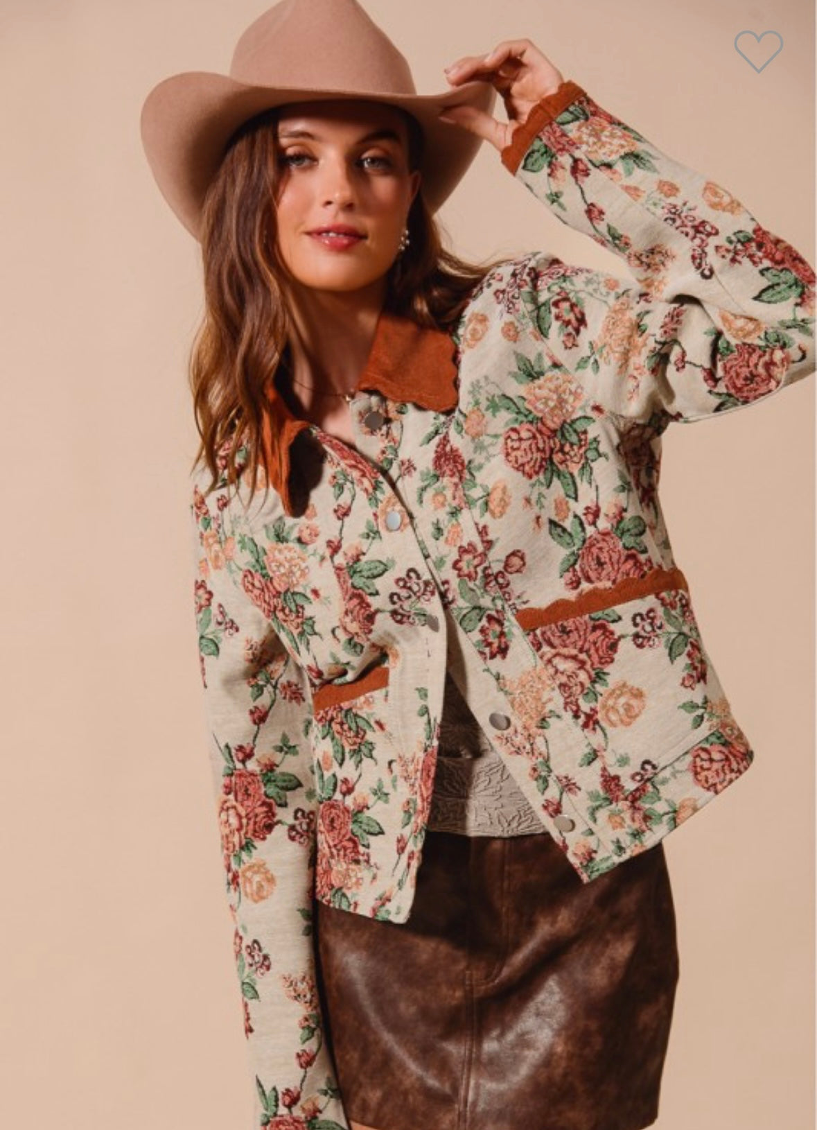 Floral Jacquard Button Front Jacket