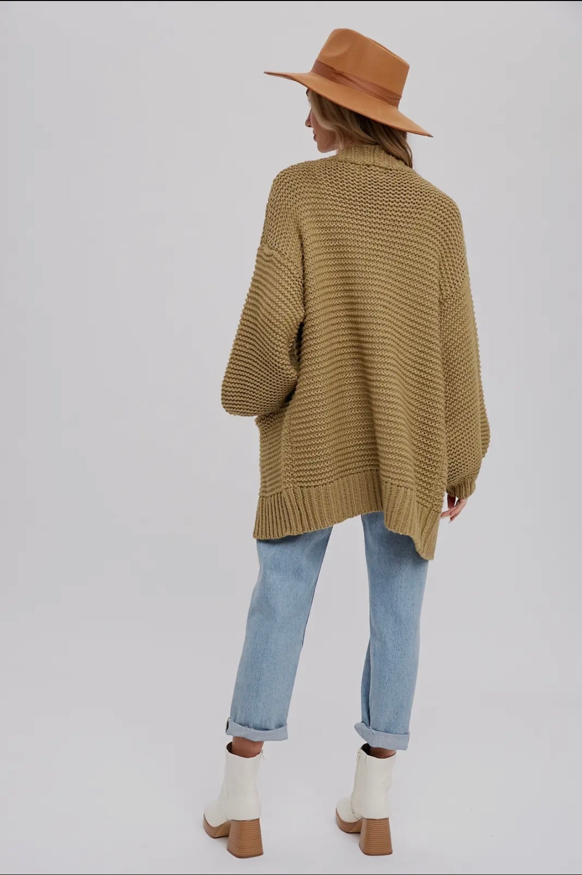 Chunky Cable Lantern Sleeve Cardigan