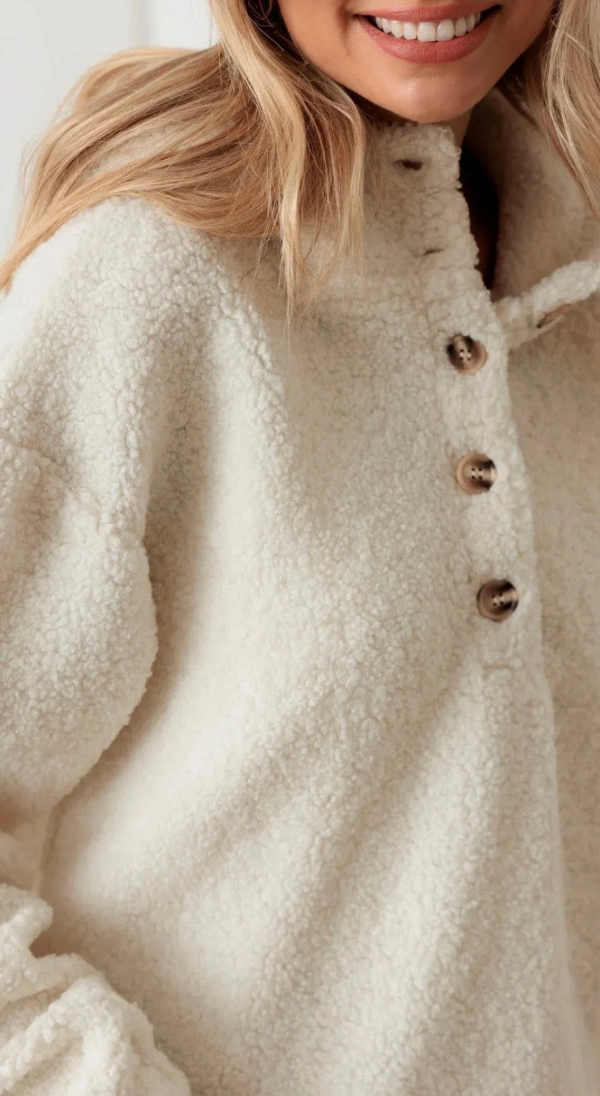 Sherpa Button-Up Two Pocket Hooded Pullover Jacket