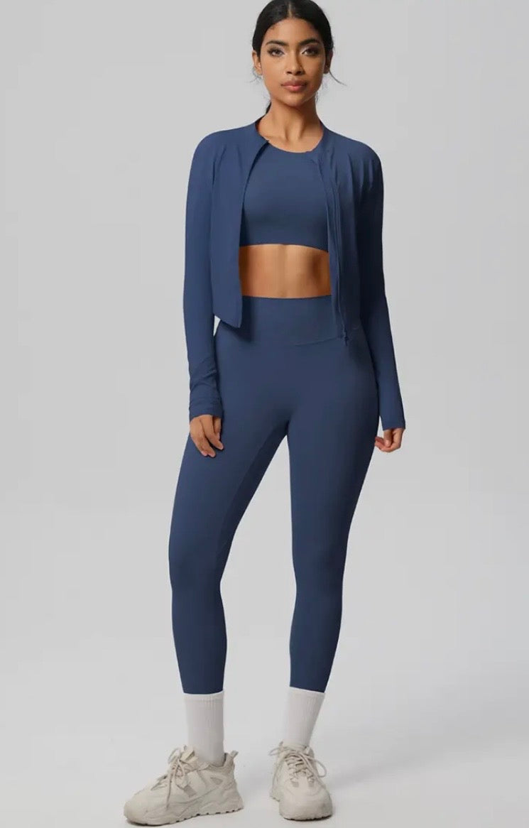 Women Tight Yoga Set: Jacket+Long Sleeves Tank+Leggings