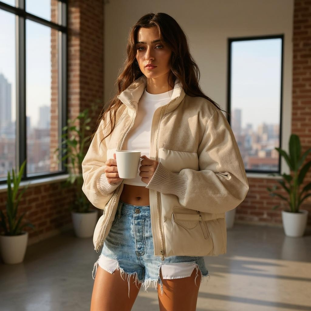 Oversized Puffer Crop Jacket Coat