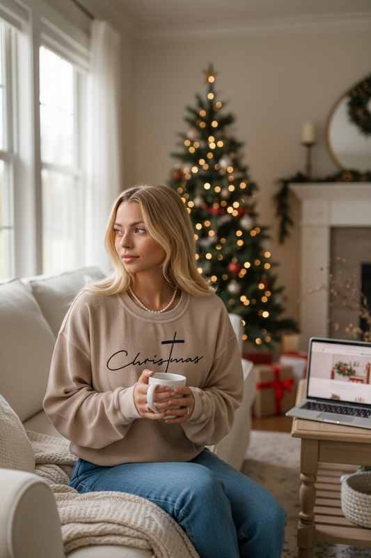 Christmas Cropped Thermal Vintage Pullover