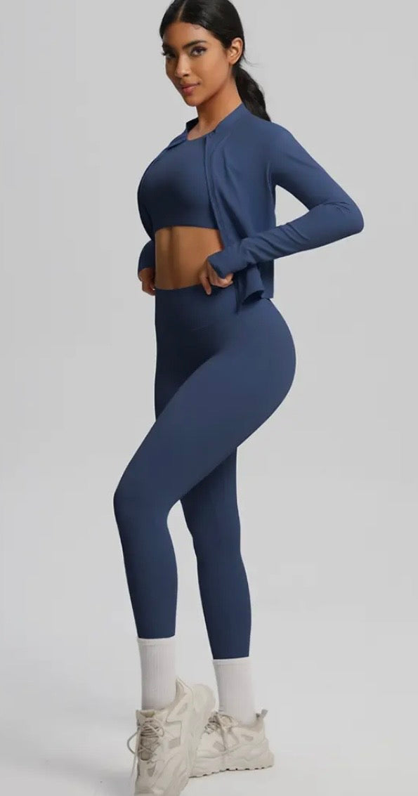 Women Tight Yoga Set: Jacket+Long Sleeves Tank+Leggings