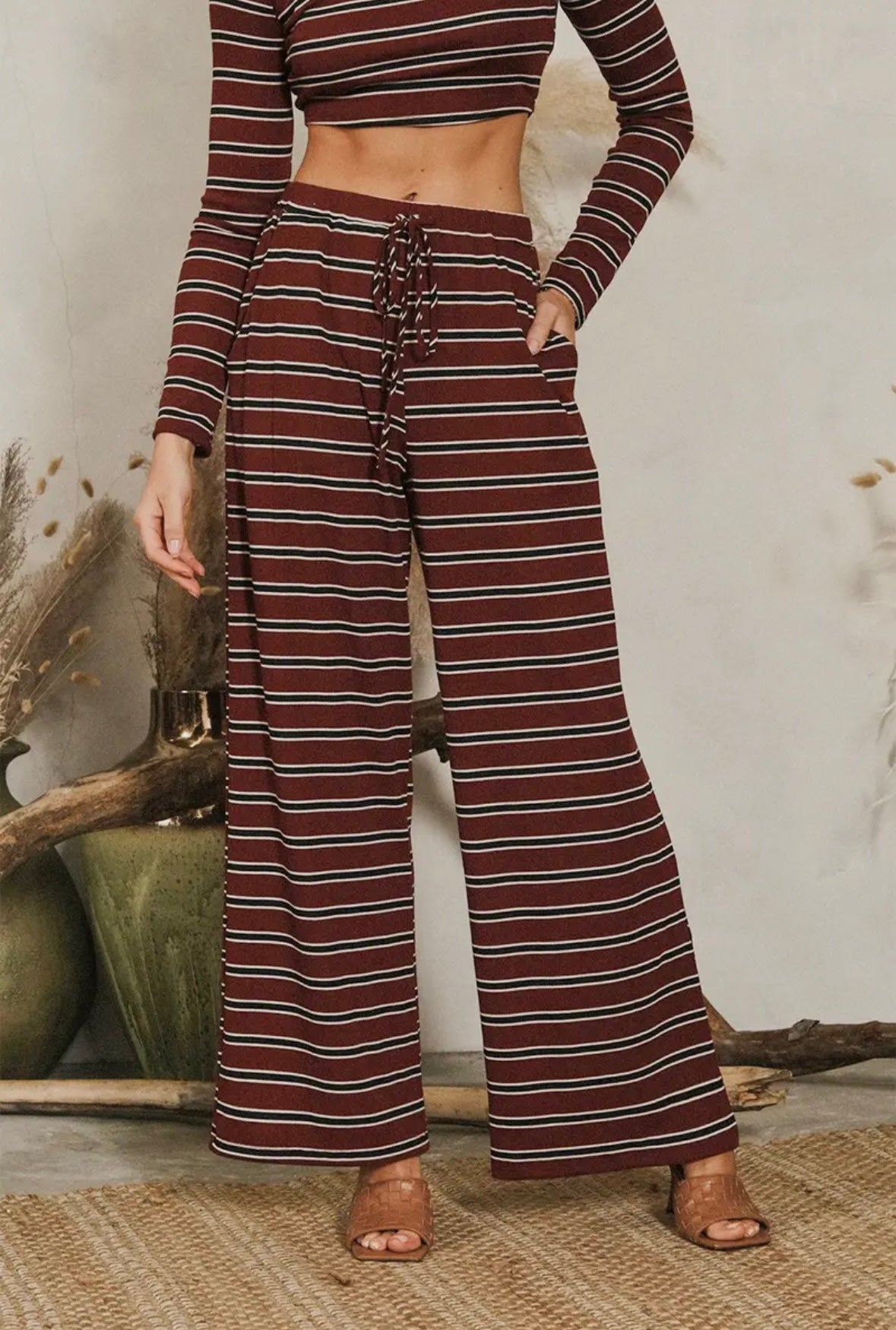 Stripe Rib Relaxed Pants