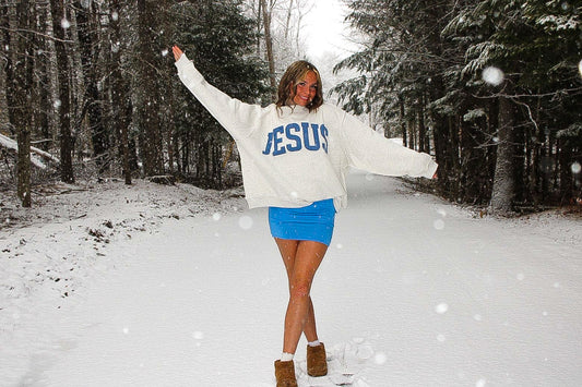 Jesus and God Is Good reversible mock neck sweatshirt