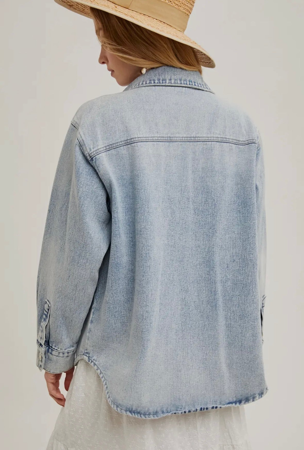 Washed Denim Button Down Shirt Jacket