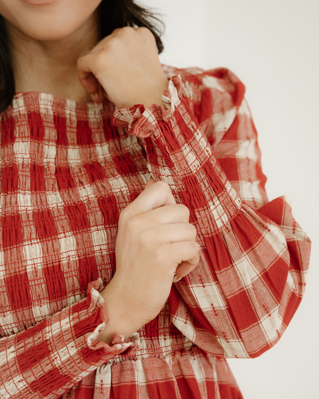 Presley Plaid Print Smocked Puff Sleeve Mini Dress
