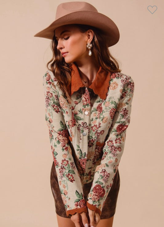 Floral Jacquard Button Front Jacket