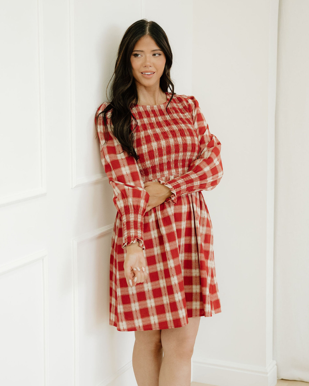 Presley Plaid Print Smocked Puff Sleeve Mini Dress