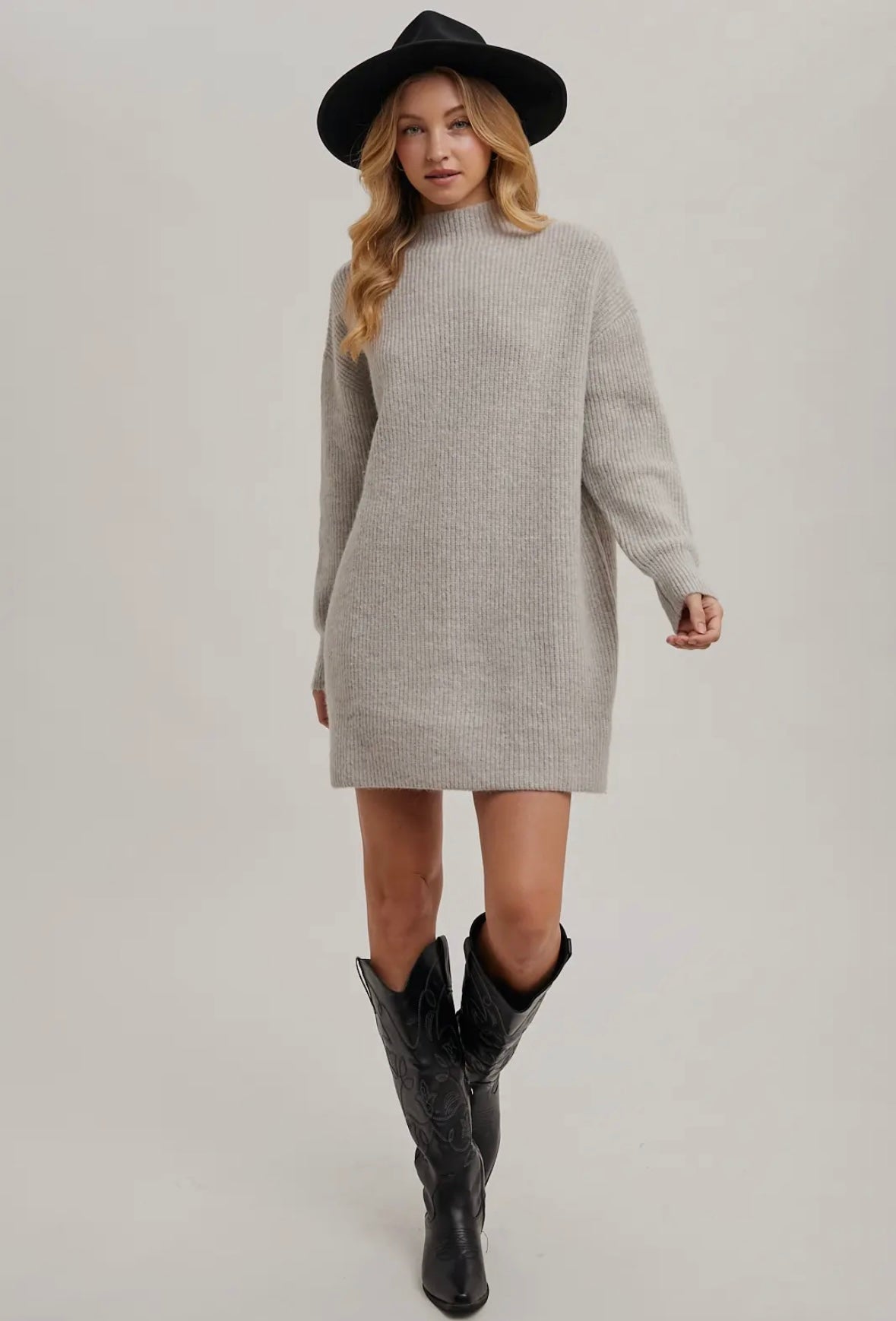 Mock Neck Knit Sweater Mini Dress