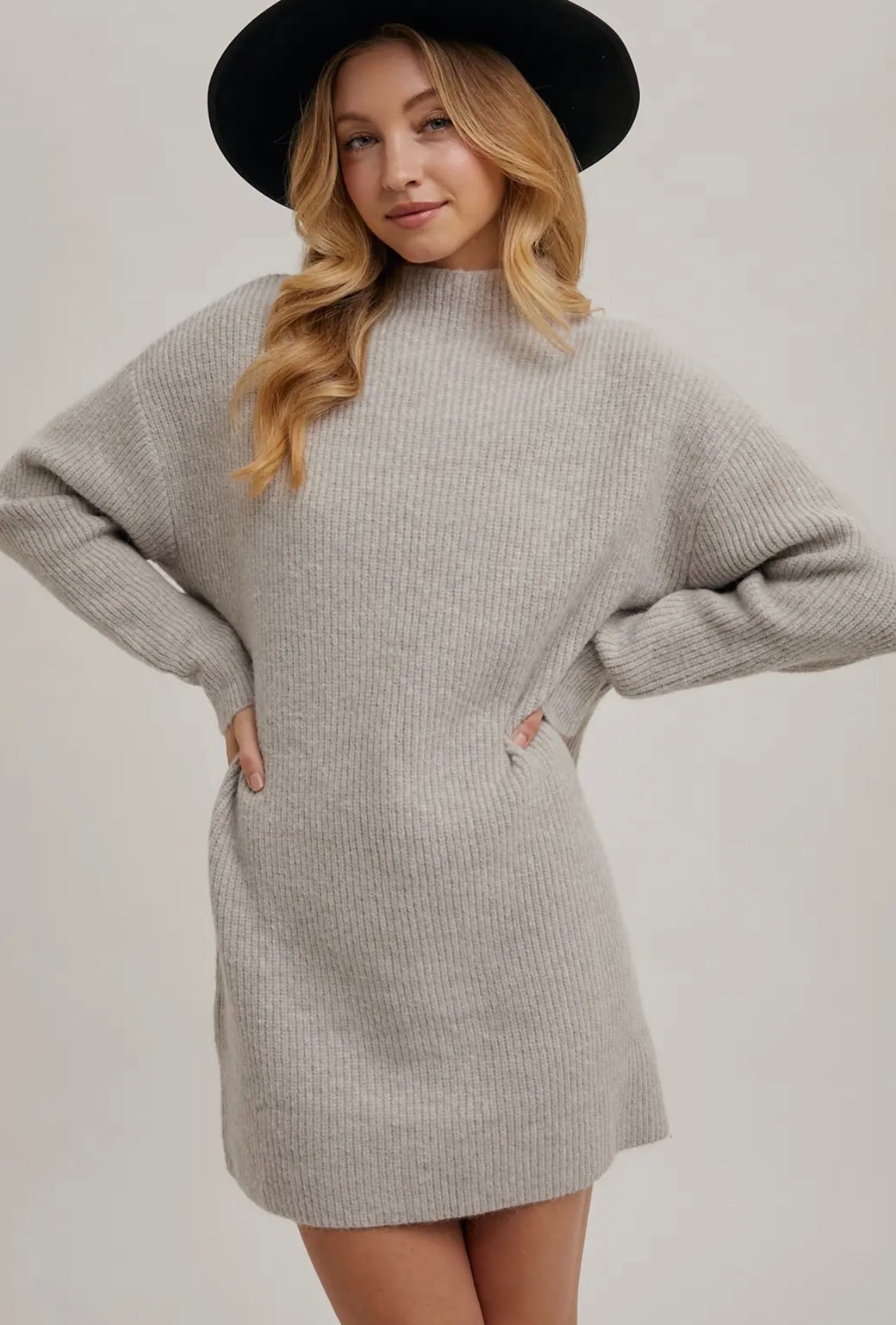 Mock Neck Knit Sweater Mini Dress