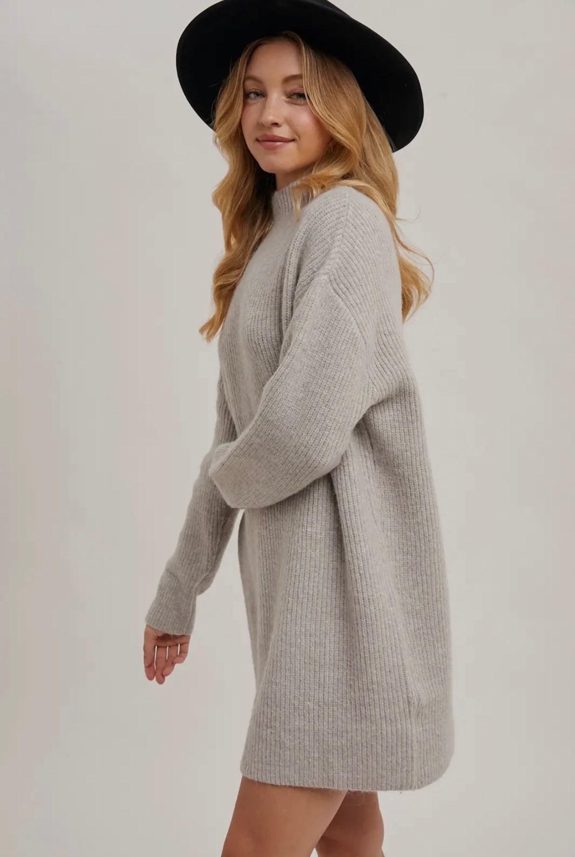 Mock Neck Knit Sweater Mini Dress