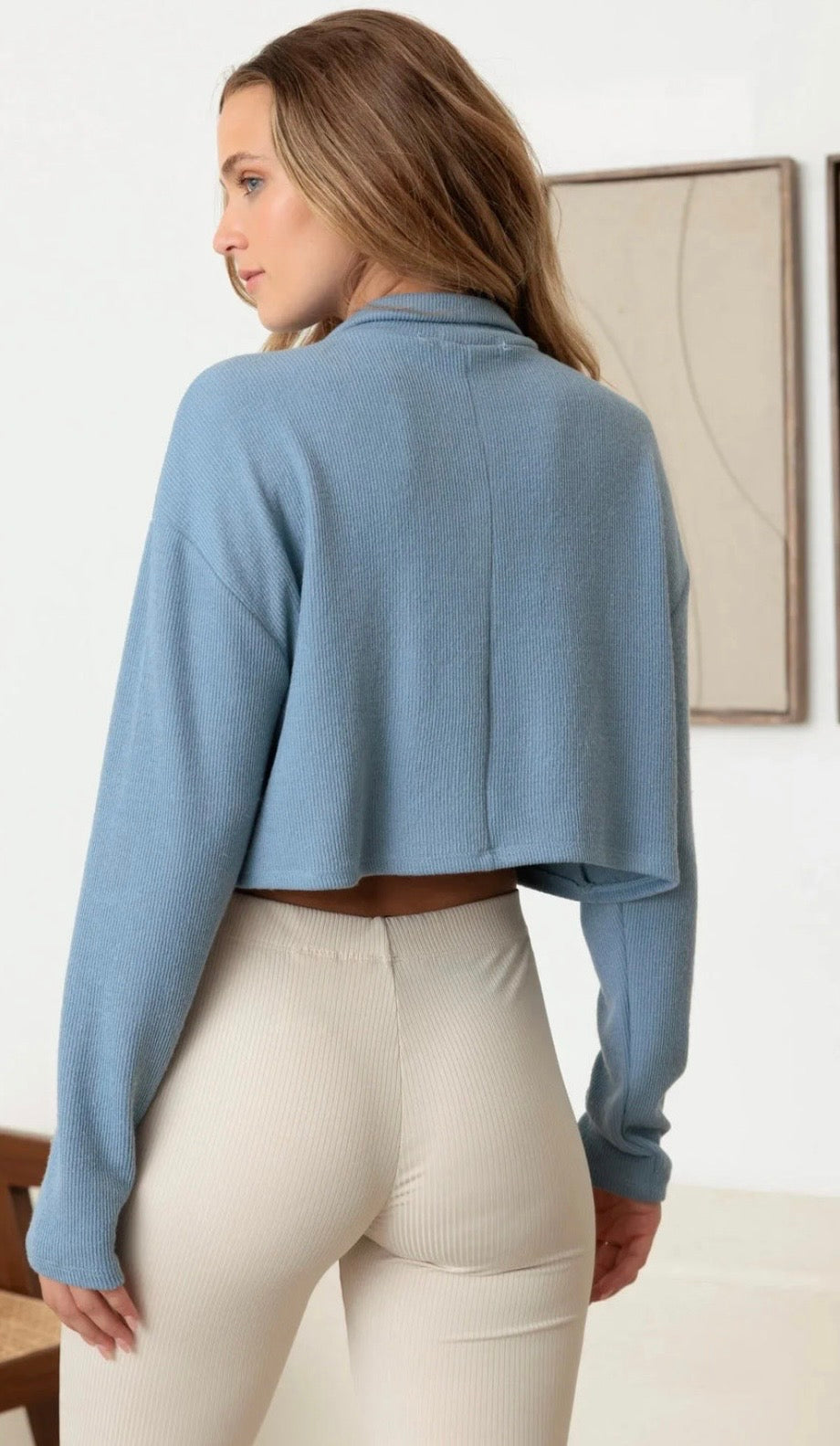 Two Pocket Long Sleeve Crew Neck Crop