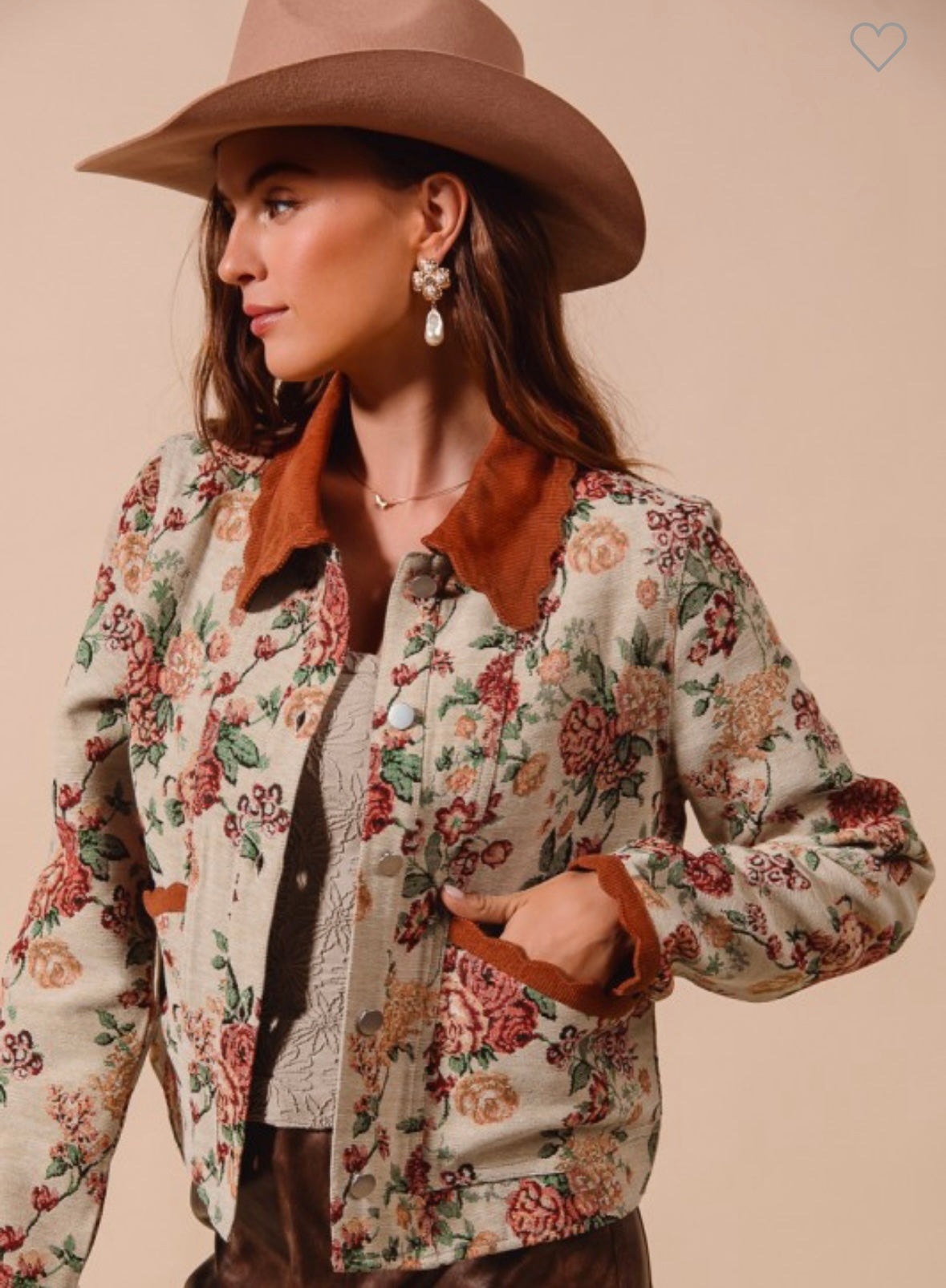 Floral Jacquard Button Front Jacket
