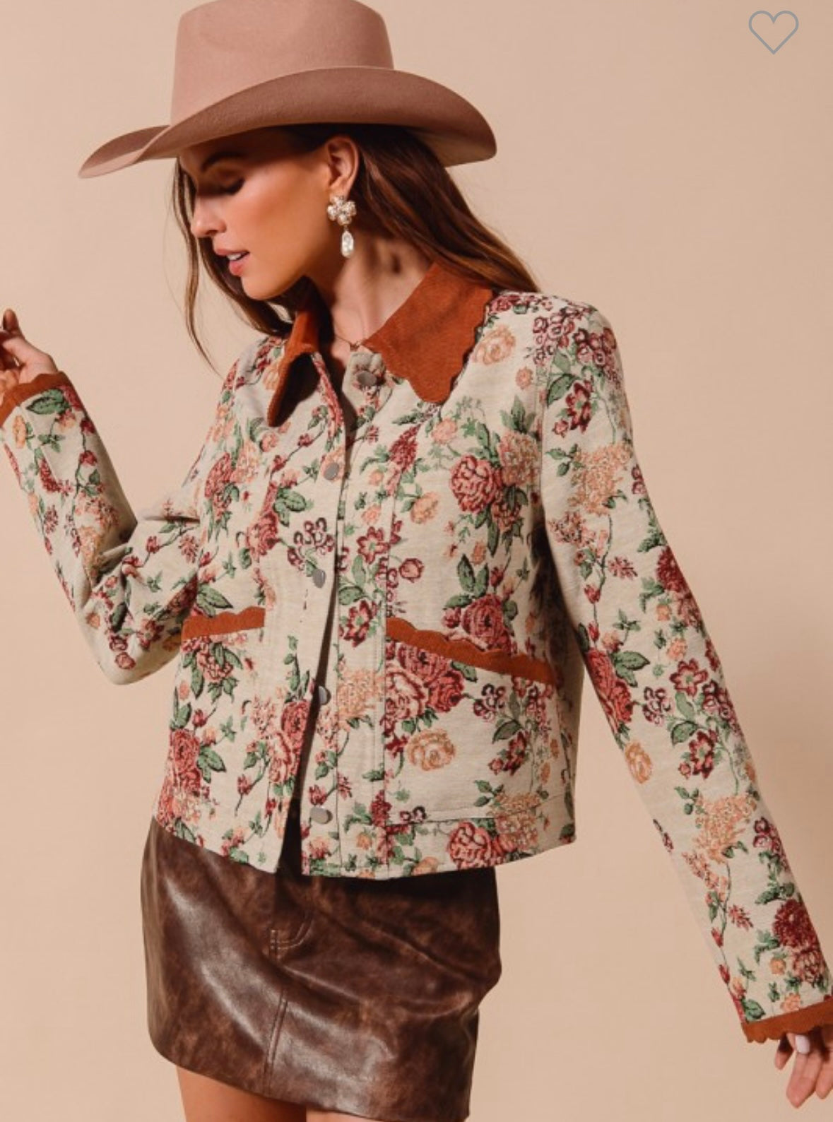 Floral Jacquard Button Front Jacket