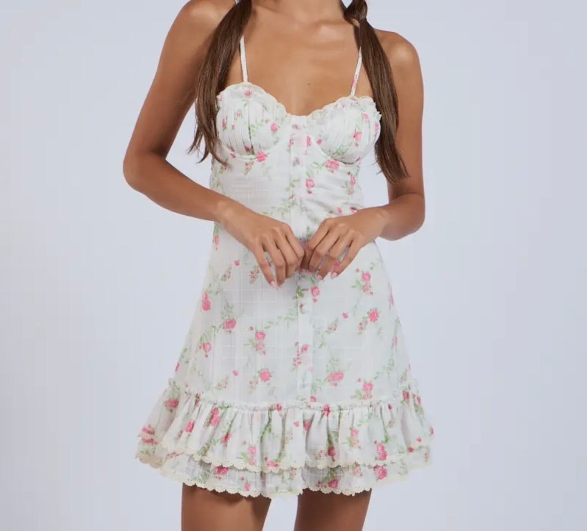 Floral Back Crossed Tie Layer Mini Dress