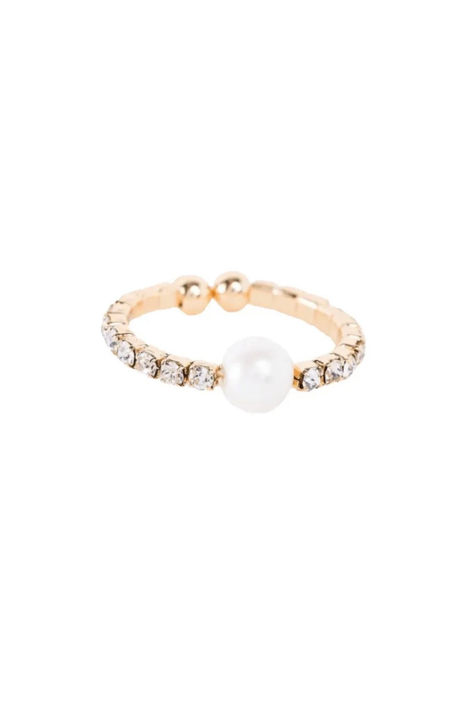 Gold Rhinestone Pearl Ring