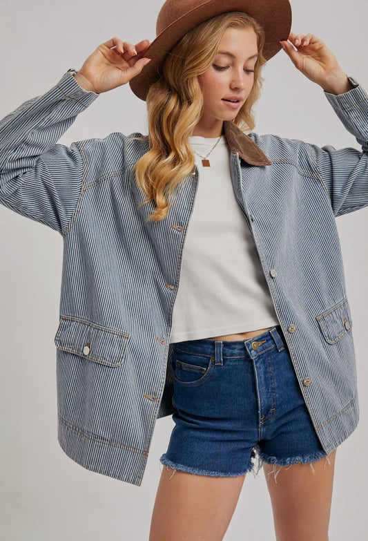 Denim Corduroy Collar Contrast Barn Coat