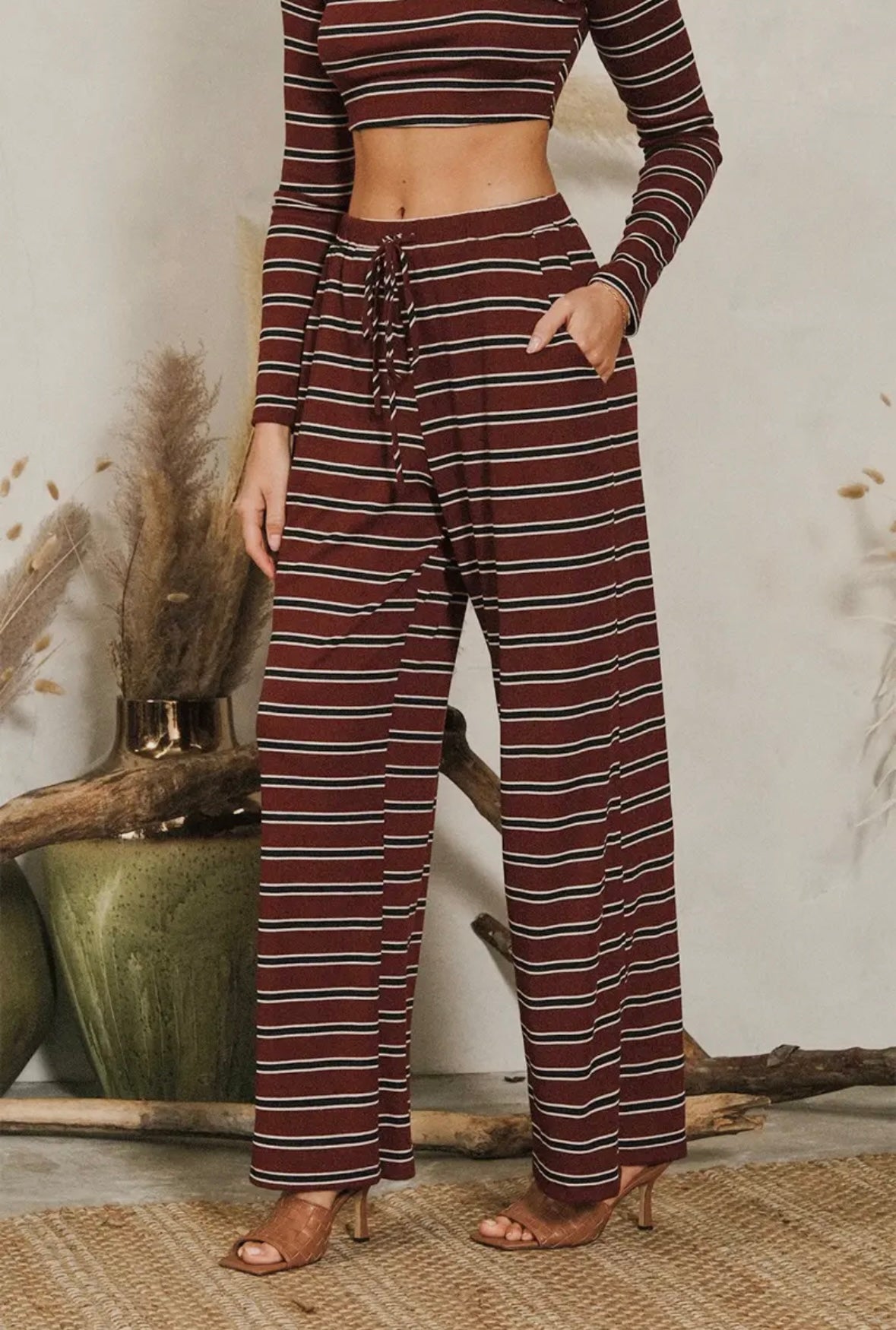 Stripe Rib Relaxed Pants