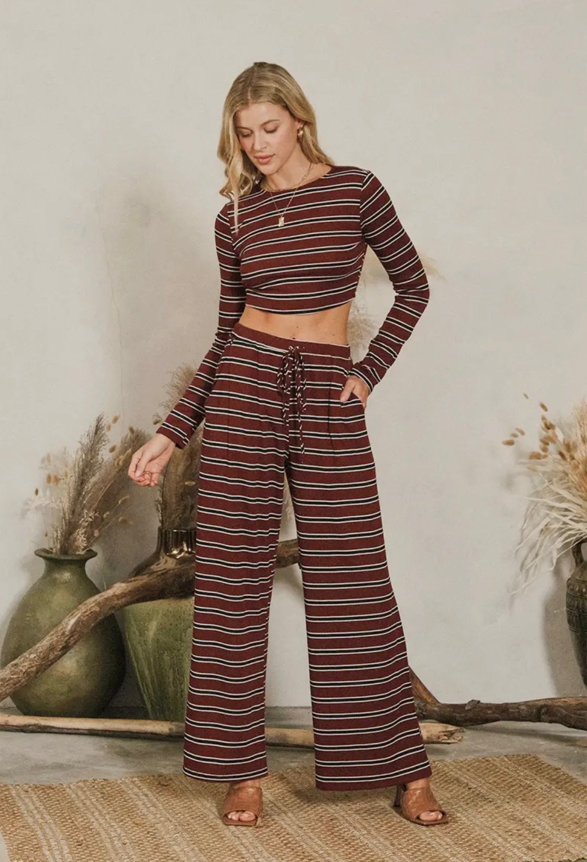 Stripe Rib Relaxed Pants