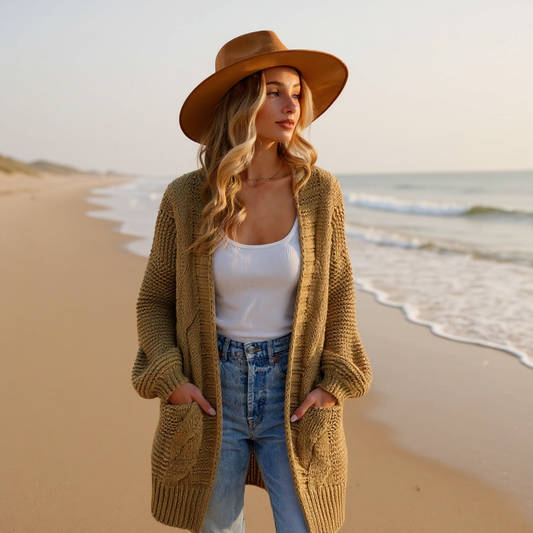 Chunky Cable Lantern Sleeve Cardigan