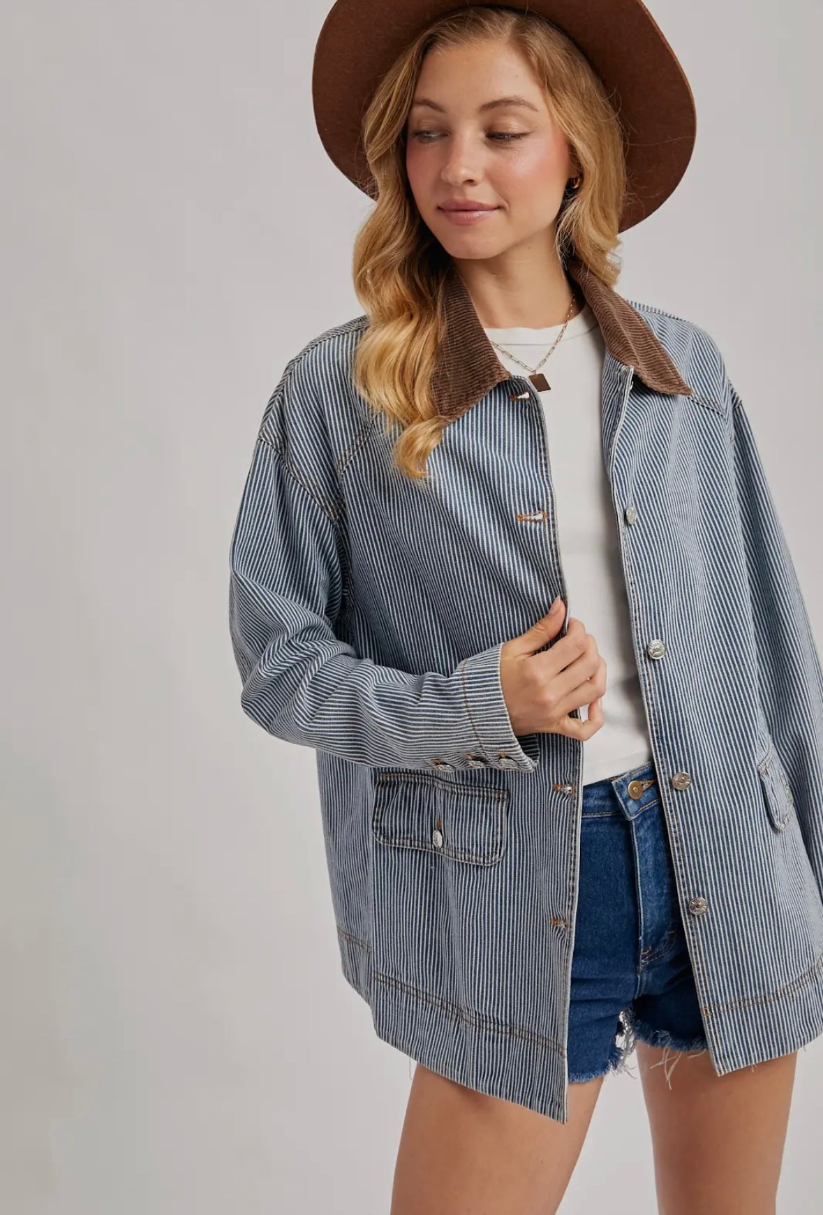 Denim Corduroy Collar Contrast Barn Coat