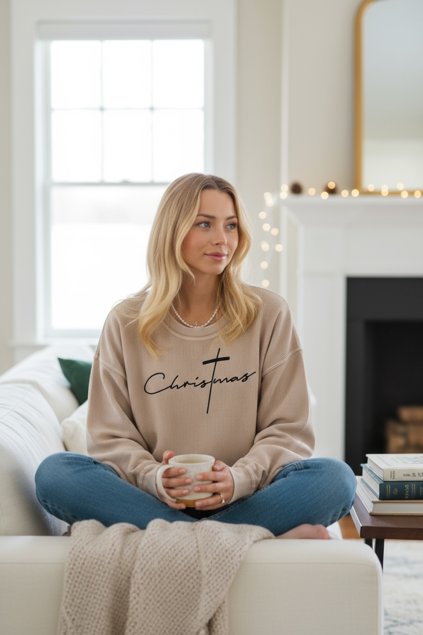 Christmas Cropped Thermal Vintage Pullover