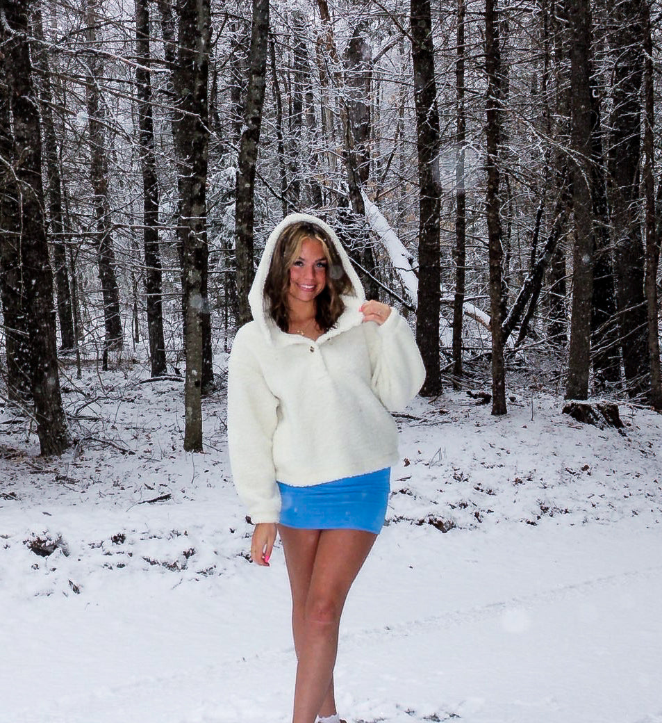 Sherpa Button-Up Two Pocket Hooded Pullover Jacket