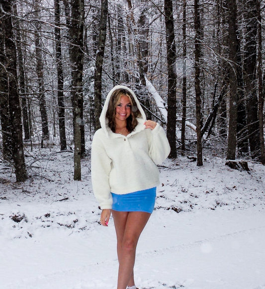 Sherpa Button-Up Two Pocket Hooded Pullover Jacket