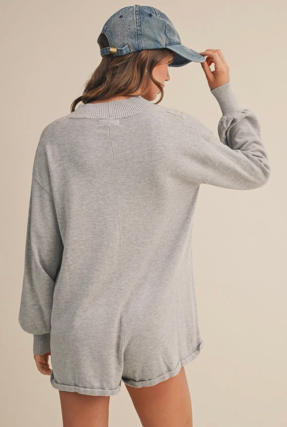 Relaxed Fit Long Sleeved Romper With Front Buttons