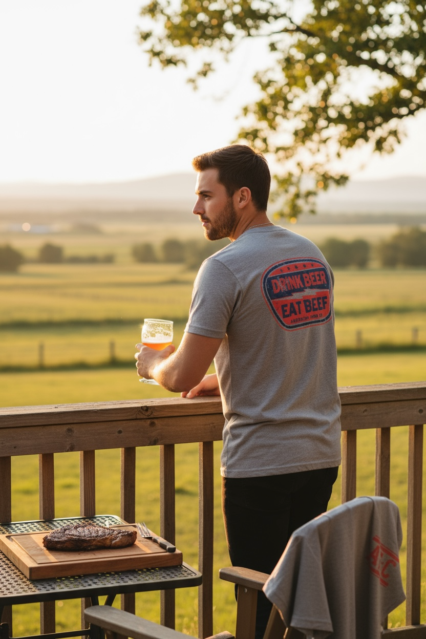 Western Graphic Eat Beef Drink Beer Tee