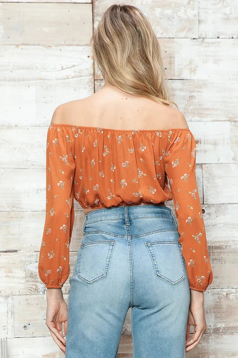 Floral Off-Shoulder Drawstring