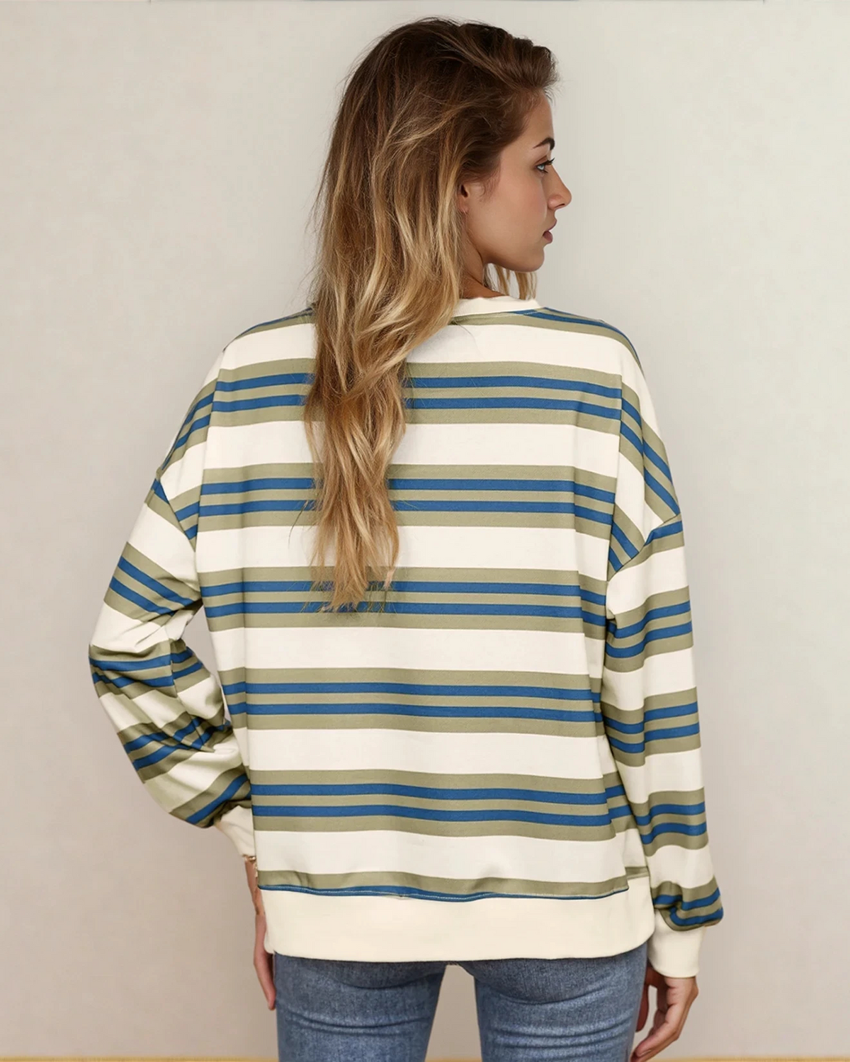 Sophie Stripe Crew Neck Drop Shoulder Pullover Sweatshirt